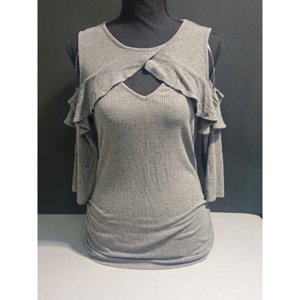 Candies Gray Ruffles Stretchy Off The Shoulder Top Women Large